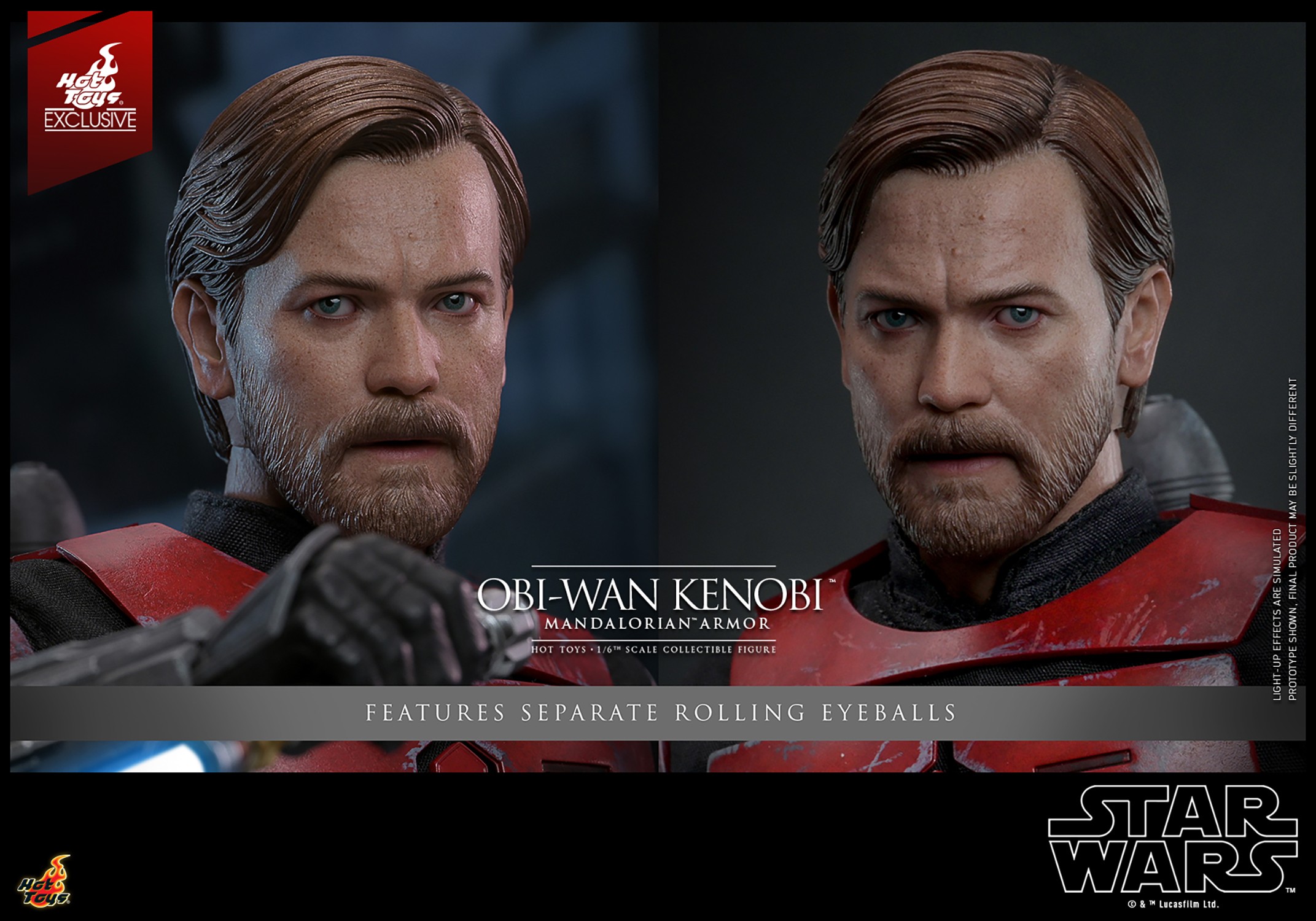 Two close-up portraits of unmasked Obi-Wan Kenobi™ highlighting the separate rolling eyeballs feature for dynamic and lifelike display options. (Prototype Shown) View 17