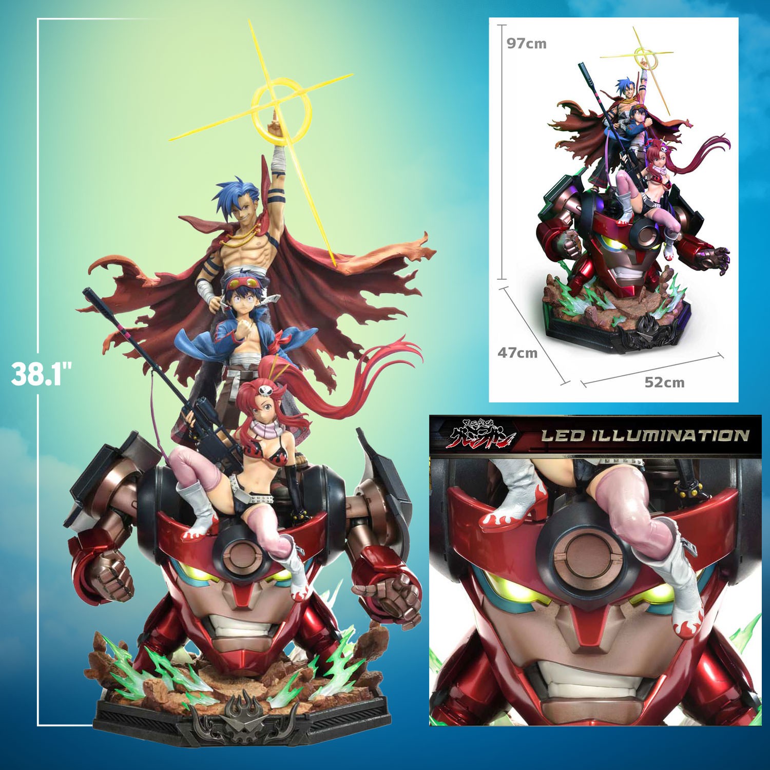Tengen Toppa Gurren Lagann Kamina, Simon & Yoko with Lagann Quarter Scale Statue  (Prototype Shown) View 2