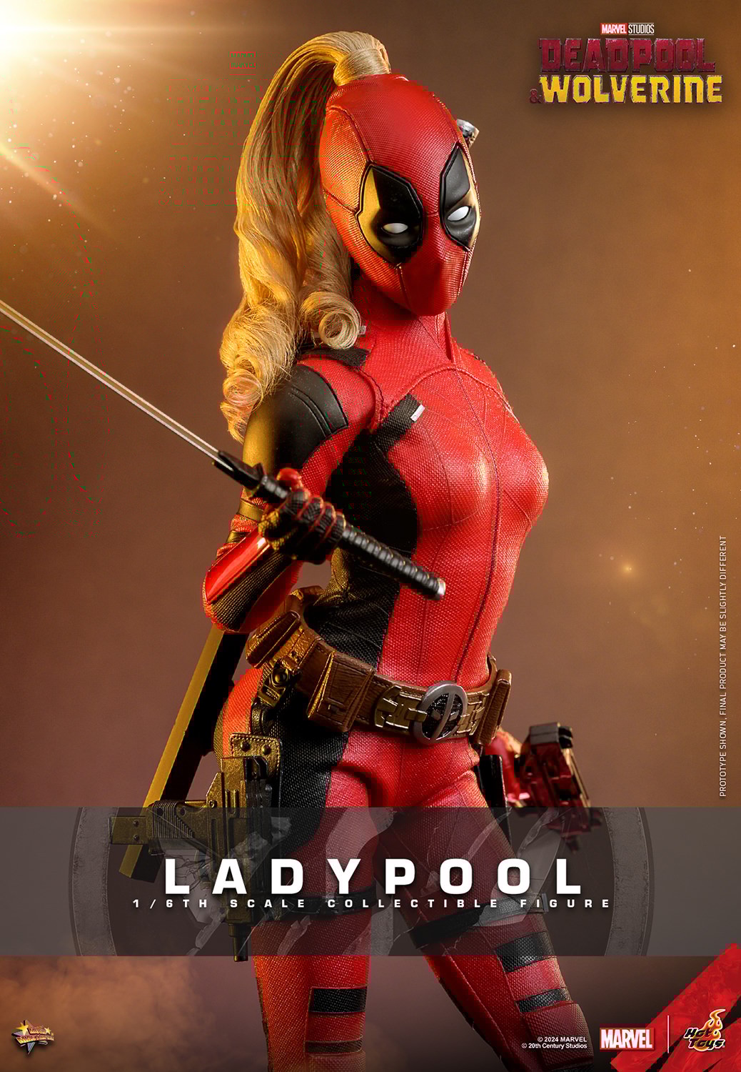 ladypool-base-tematica-hot-toys-marvel Ladypool com armas posicionada na base temática