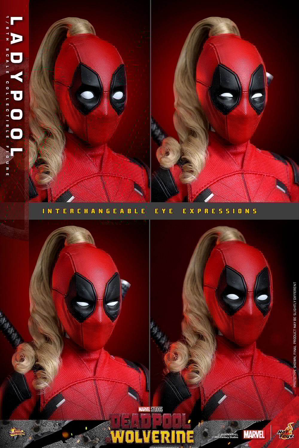ladypool-hot-toys-marvel-deadpool-wolverine Figura Ladypool da Hot Toys com Dogpool ao lado