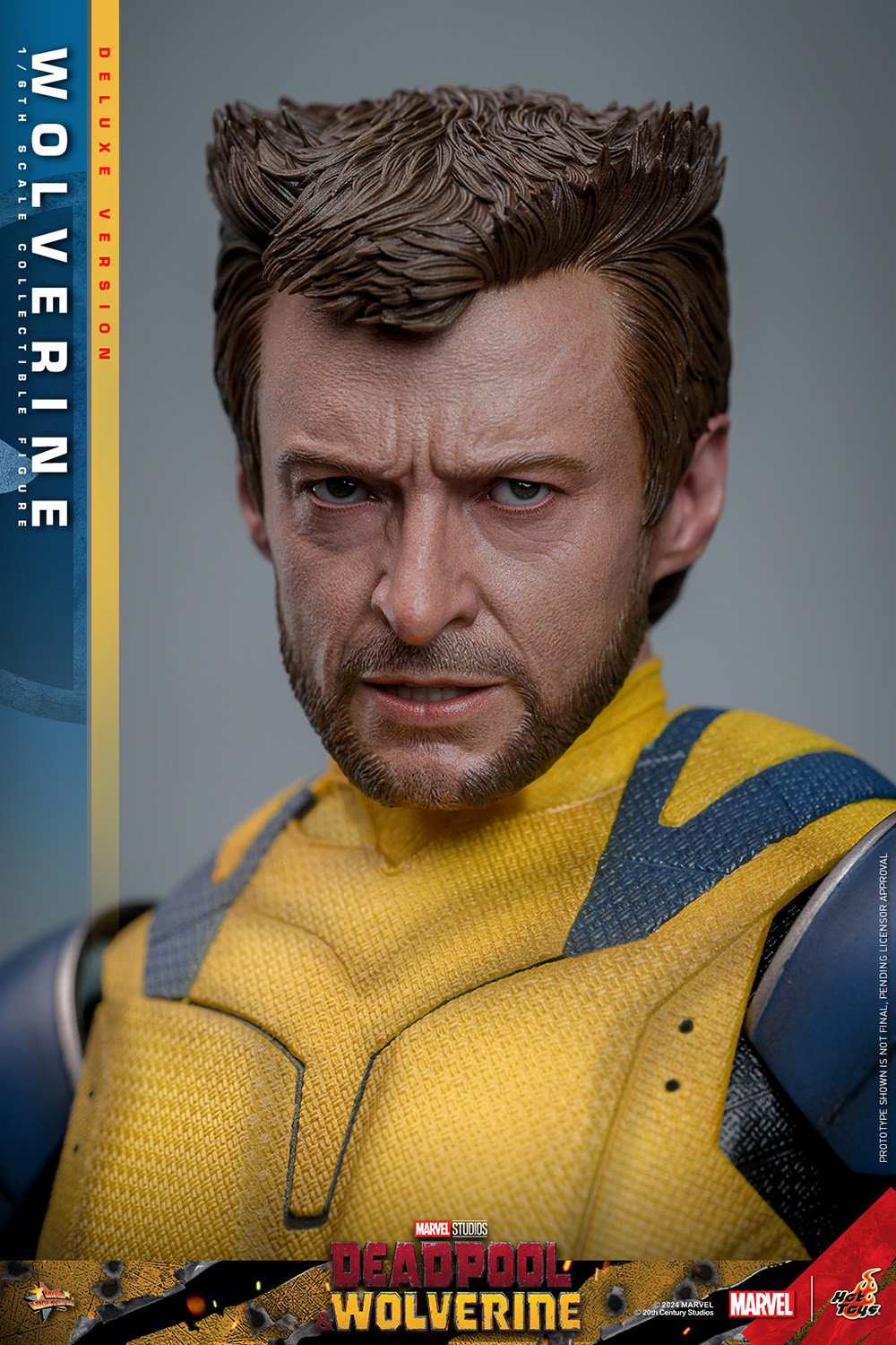Wolverine Sixth Scale Action Figure by Hot Toys: close-up of smirking face, no mask. (Prototype Shown) View 6