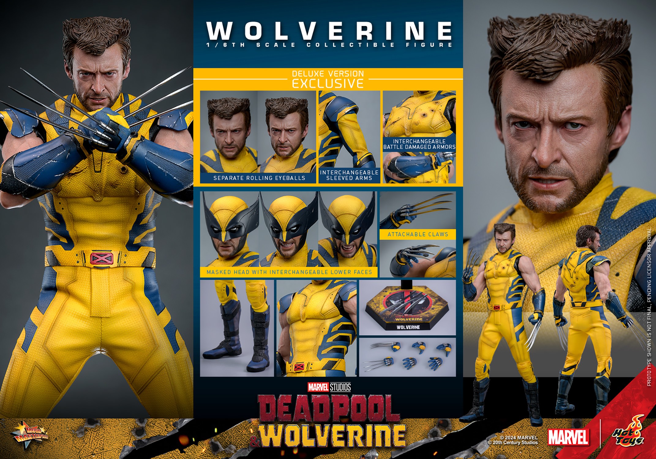 Wolverine Sixth Scale Action Figure by Hot Toys: showcasing all parts included in the deluxe version box. (Prototype Shown) View 13