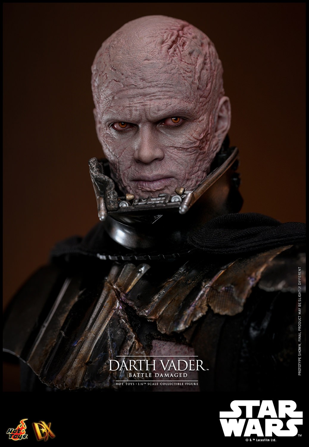 Close-up portrait of Darth Vader™ (Battle Damaged) unmasked, highlighting his detailed face sculpt and intricate battle-damaged features. Collector Edition (Prototype Shown) View 9