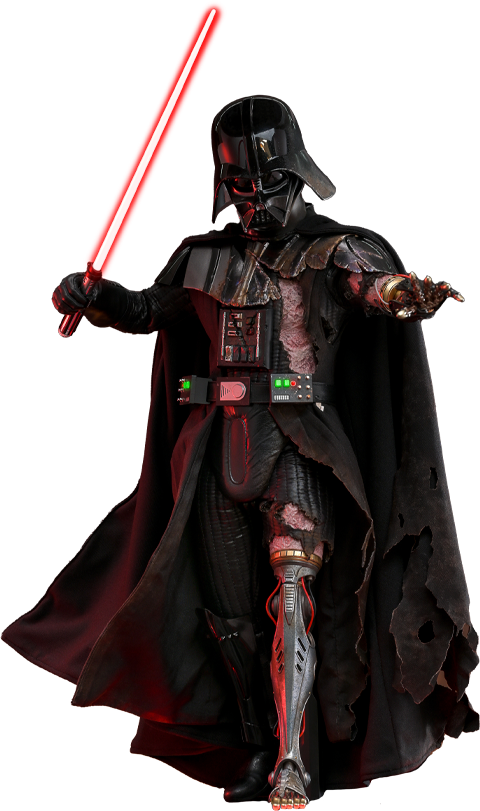 Full-body shot of Darth Vader™ (Battle Damaged) holding a lightsaber in his right hand, with his left hand extended forward in a commanding gesture. Collector Edition (Prototype Shown) View 20