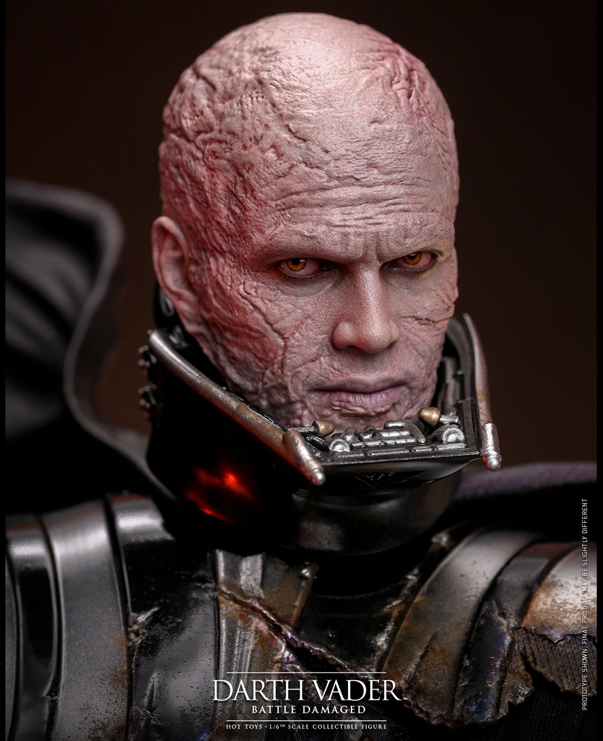 Close-up portrait of Darth Vader™ (Battle Damaged) unmasked, highlighting his detailed face sculpt and intricate battle-damaged features. (Prototype Shown) View 13