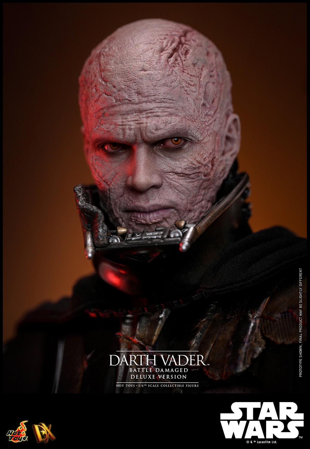 Close-up portrait of Darth Vader™ (Battle Damaged) unmasked, highlighting his detailed face sculpt and intricate battle-damaged features. (Prototype Shown) View 15