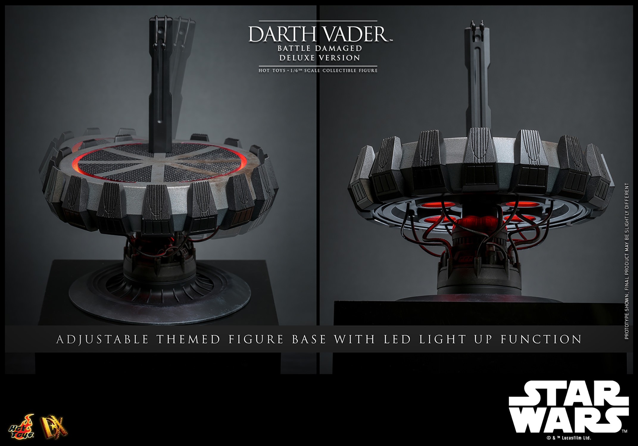 Two portraits of Darth Vader™ (Battle Damaged), featuring the adjustable themed figure base with an LED light-up function. (Prototype Shown) View 24