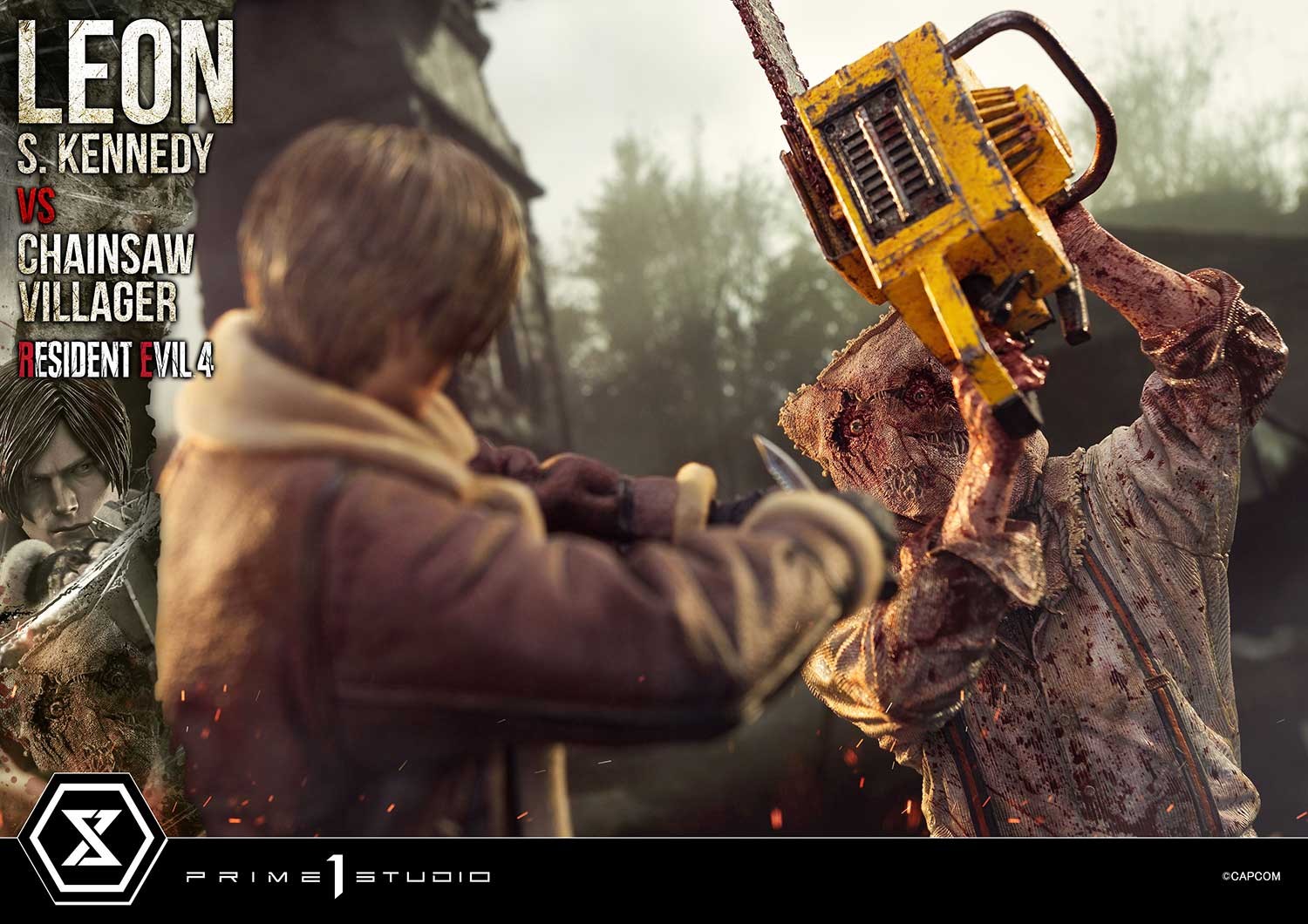 Resident Evil Leon S. Kennedy vs. Chainsaw Villager Quarter Scale Statue  (Prototype Shown) View 7
