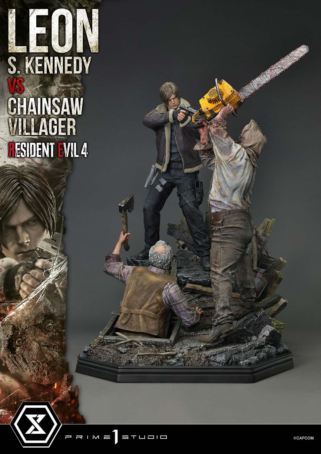 Resident Evil Leon S. Kennedy vs. Chainsaw Villager Quarter Scale Statue  (Prototype Shown) View 11