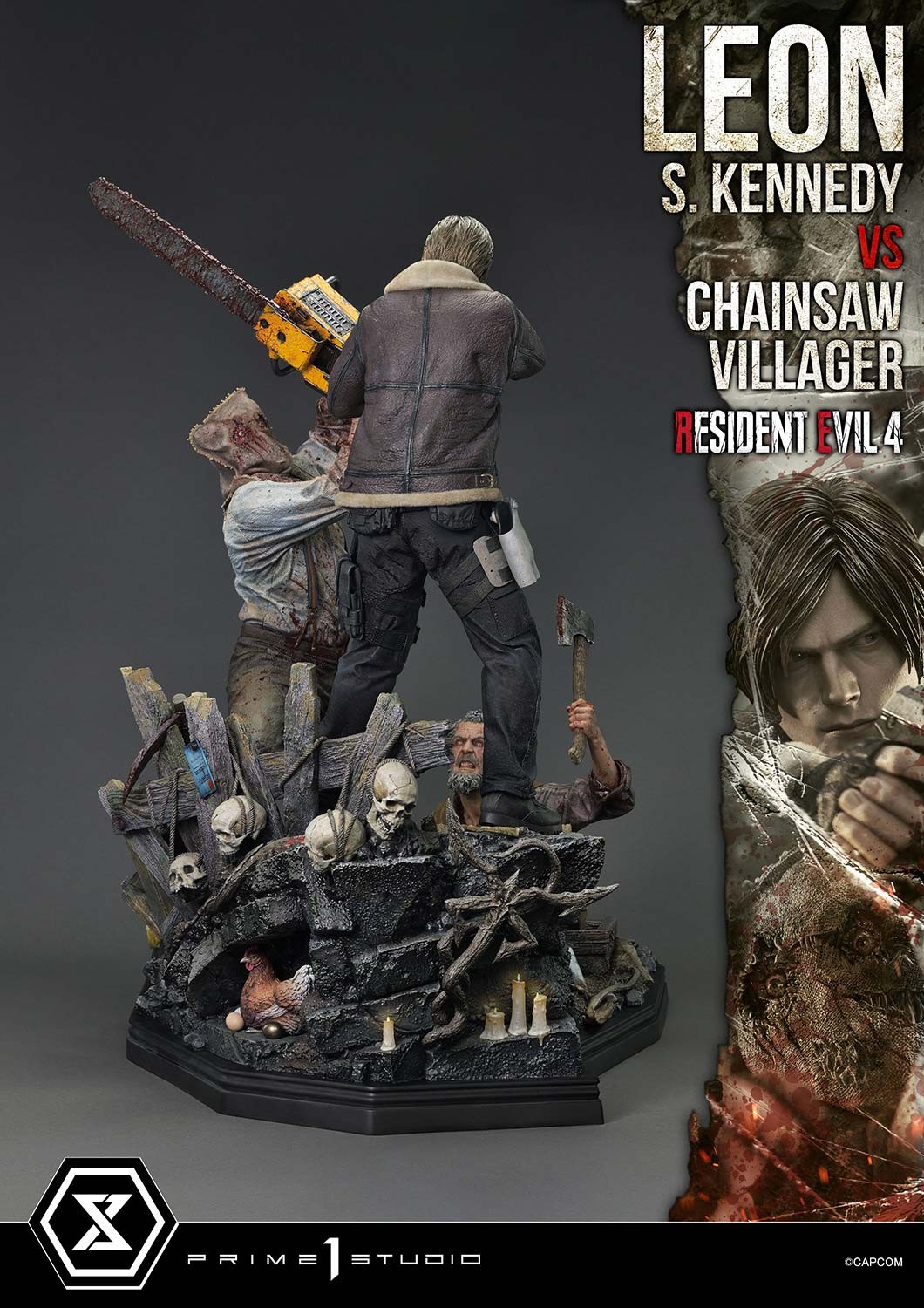 Resident Evil Leon S. Kennedy vs. Chainsaw Villager Quarter Scale Statue  (Prototype Shown) View 12