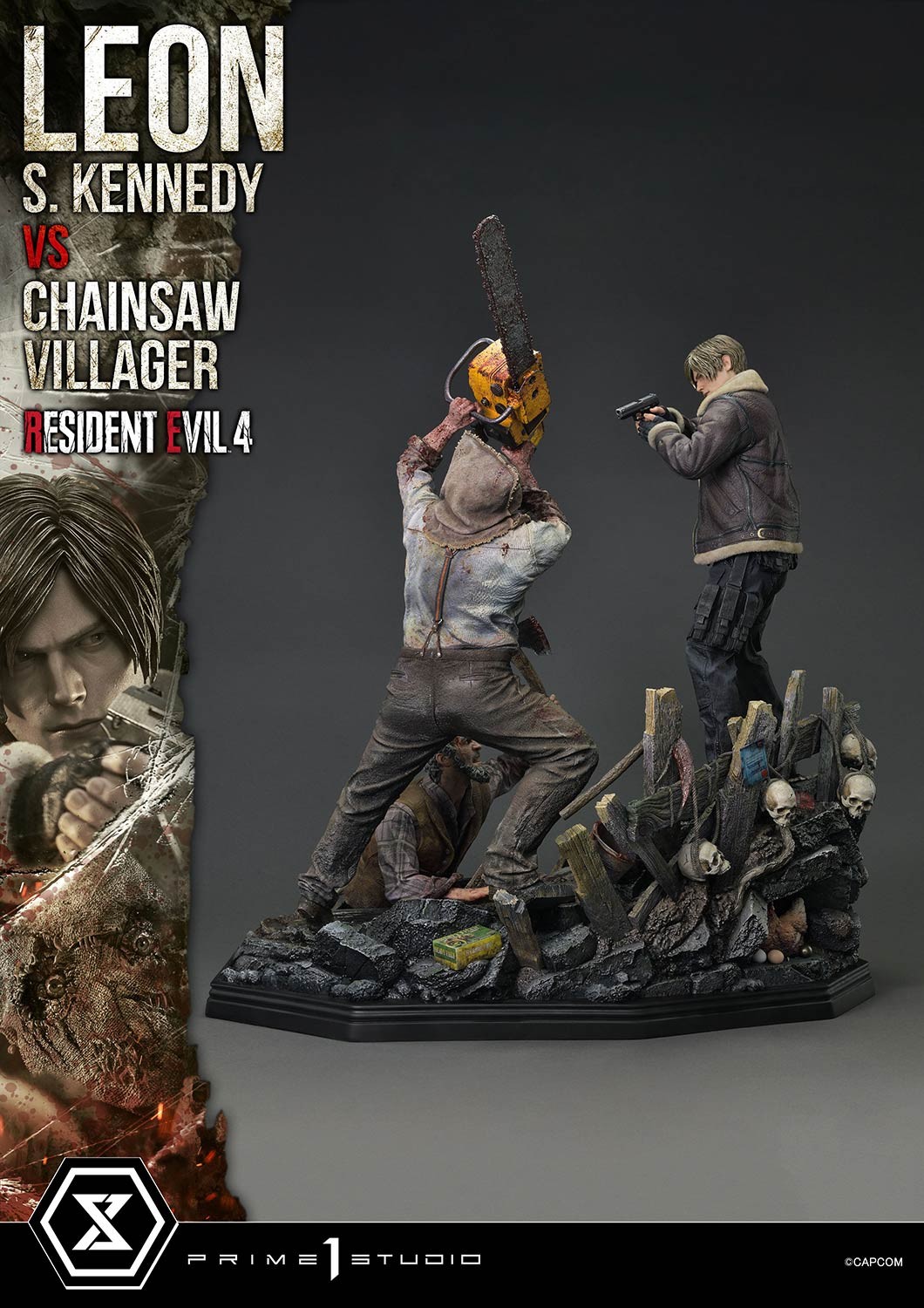 Resident Evil Leon S. Kennedy vs. Chainsaw Villager Quarter Scale Statue  (Prototype Shown) View 14