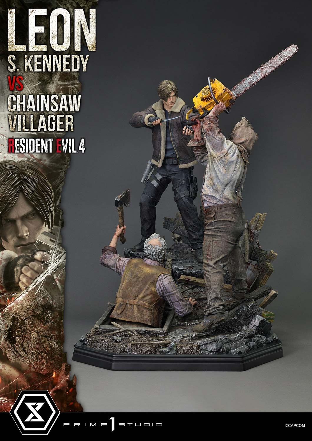 Resident Evil Leon S. Kennedy vs. Chainsaw Villager Quarter Scale Statue  (Prototype Shown) View 15