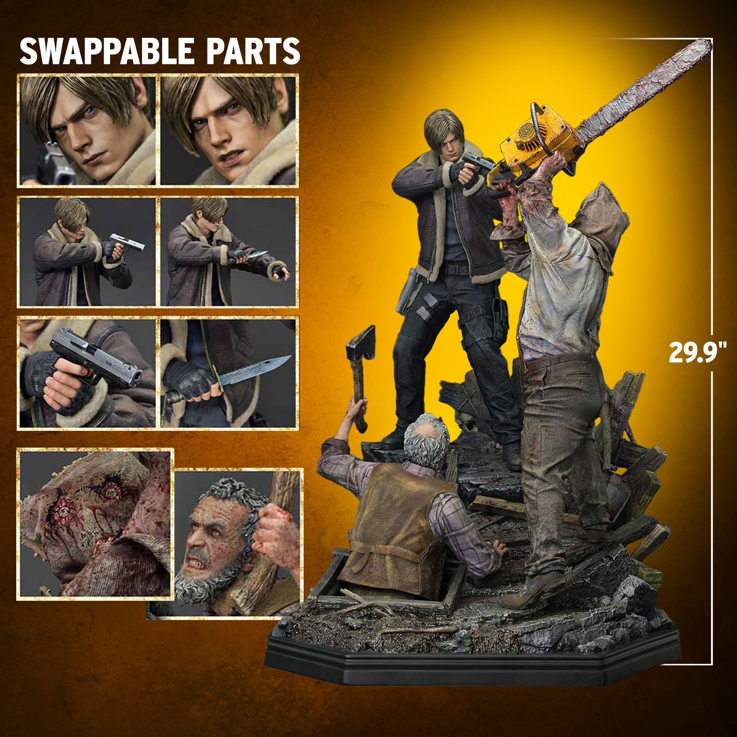 Resident Evil Leon S. Kennedy vs. Chainsaw Villager Quarter Scale Statue  (Prototype Shown) View 2