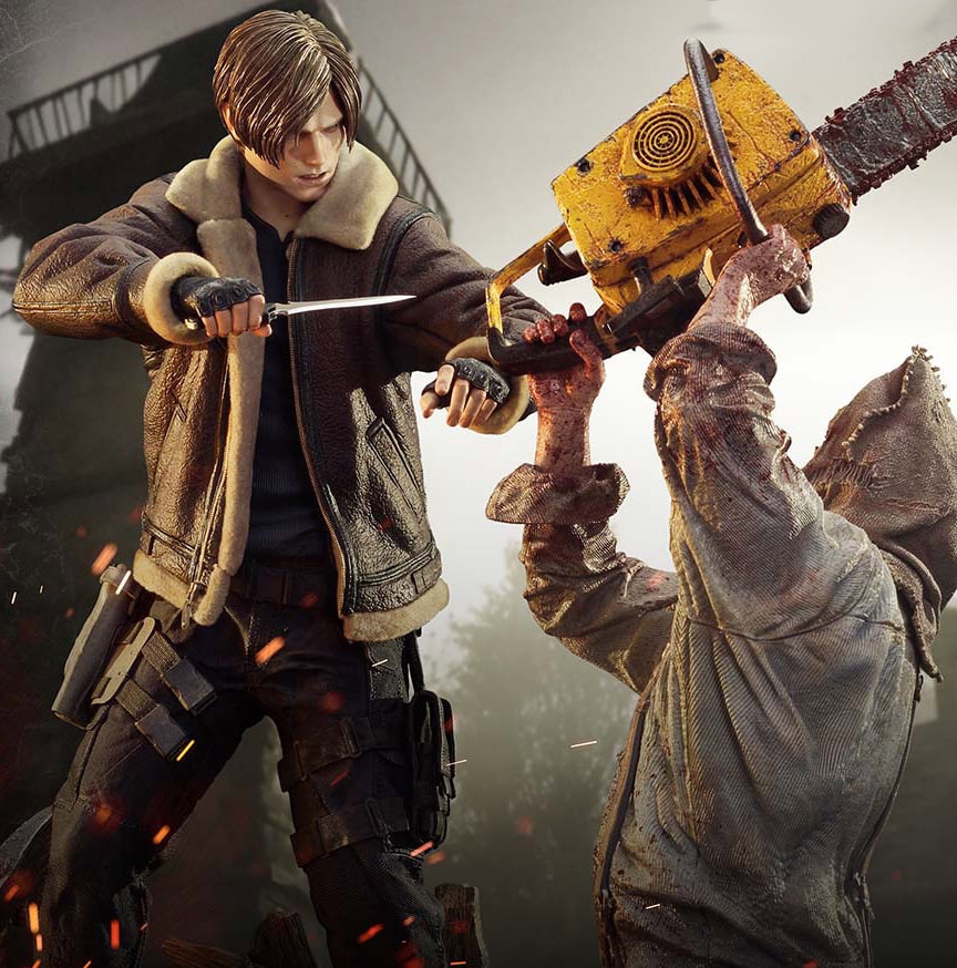 Resident Evil Leon S. Kennedy vs. Chainsaw Villager (Bonus Version) Quarter Scale Statue  (Prototype Shown) View 1