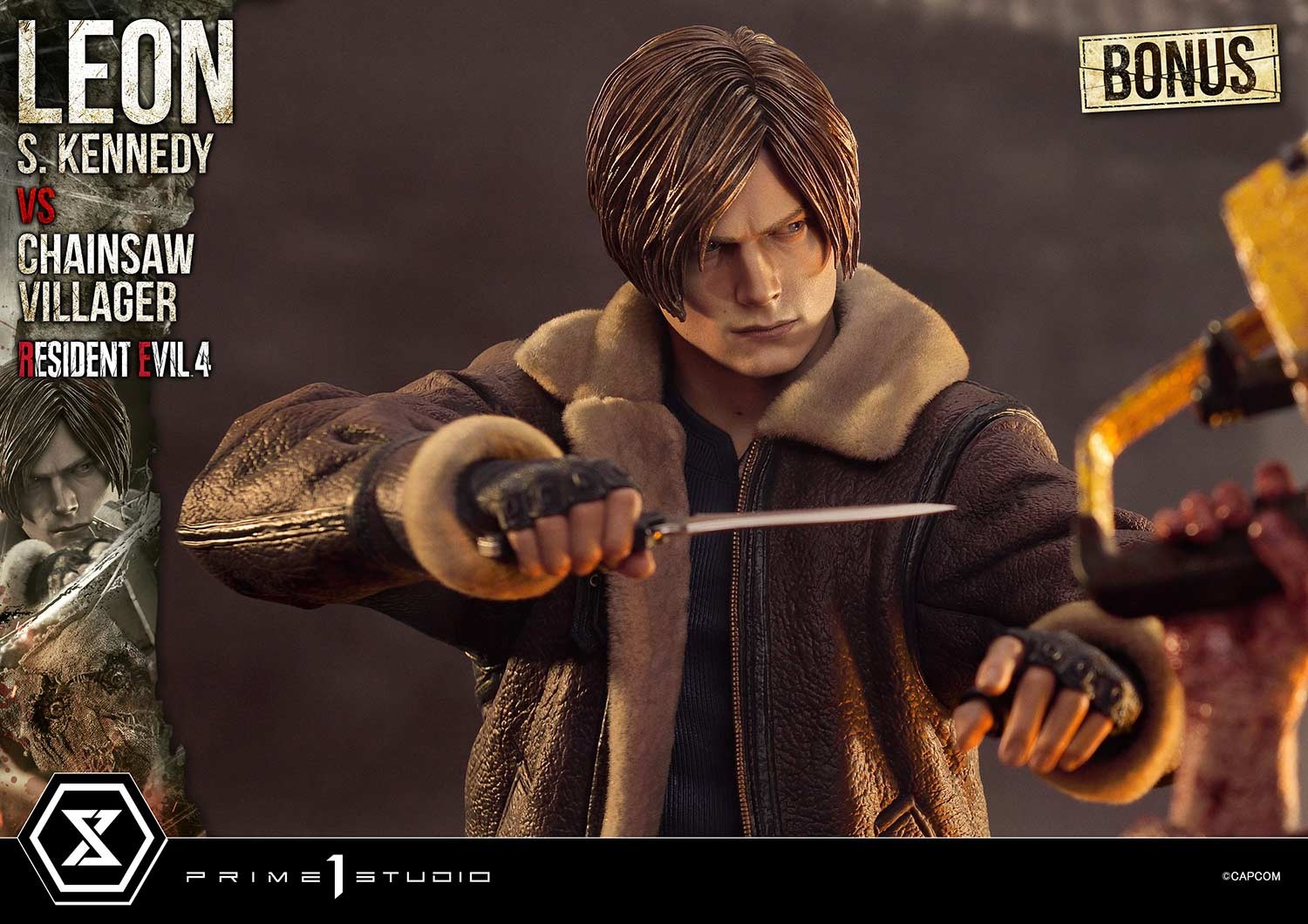 Resident Evil Leon S. Kennedy vs. Chainsaw Villager (Bonus Version) Quarter Scale Statue  (Prototype Shown) View 8