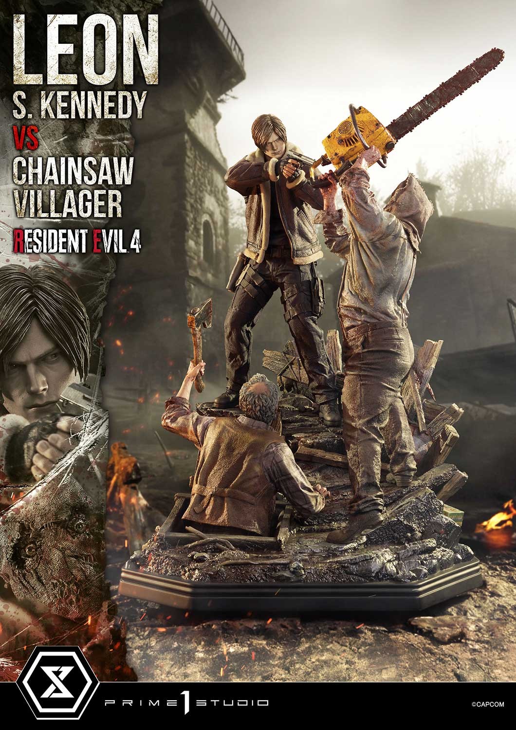 Resident Evil Leon S. Kennedy vs. Chainsaw Villager (Bonus Version) Quarter Scale Statue  (Prototype Shown) View 9