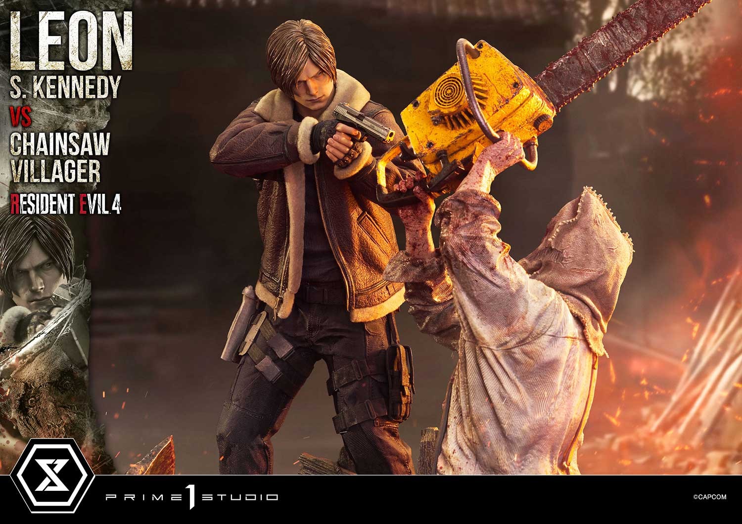Resident Evil Leon S. Kennedy vs. Chainsaw Villager (Bonus Version) Quarter Scale Statue  (Prototype Shown) View 10