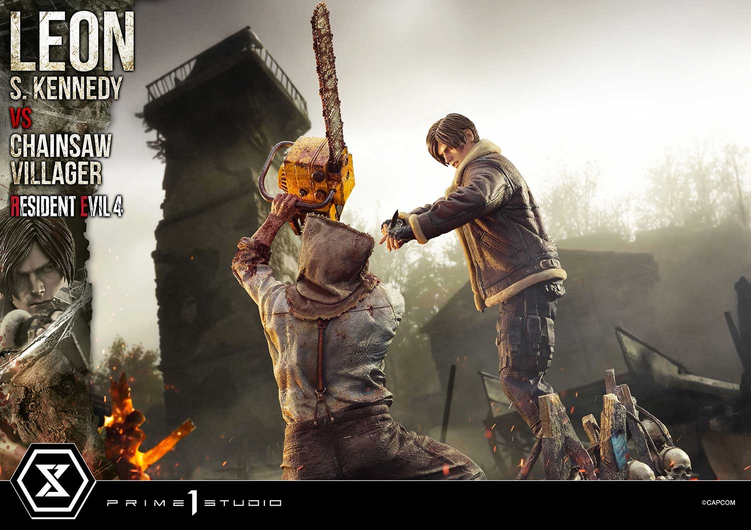 Resident Evil Leon S. Kennedy vs. Chainsaw Villager (Bonus Version) Quarter Scale Statue  (Prototype Shown) View 11