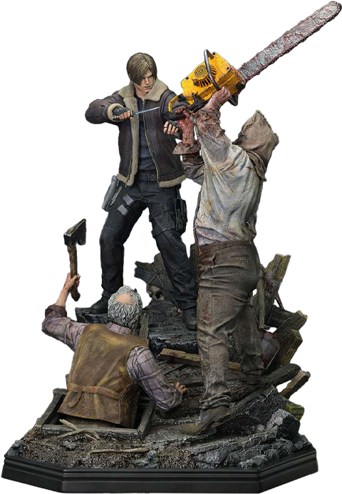 Resident Evil Leon S. Kennedy vs. Chainsaw Villager (Bonus Version) Quarter Scale Statue  (Prototype Shown) View 12