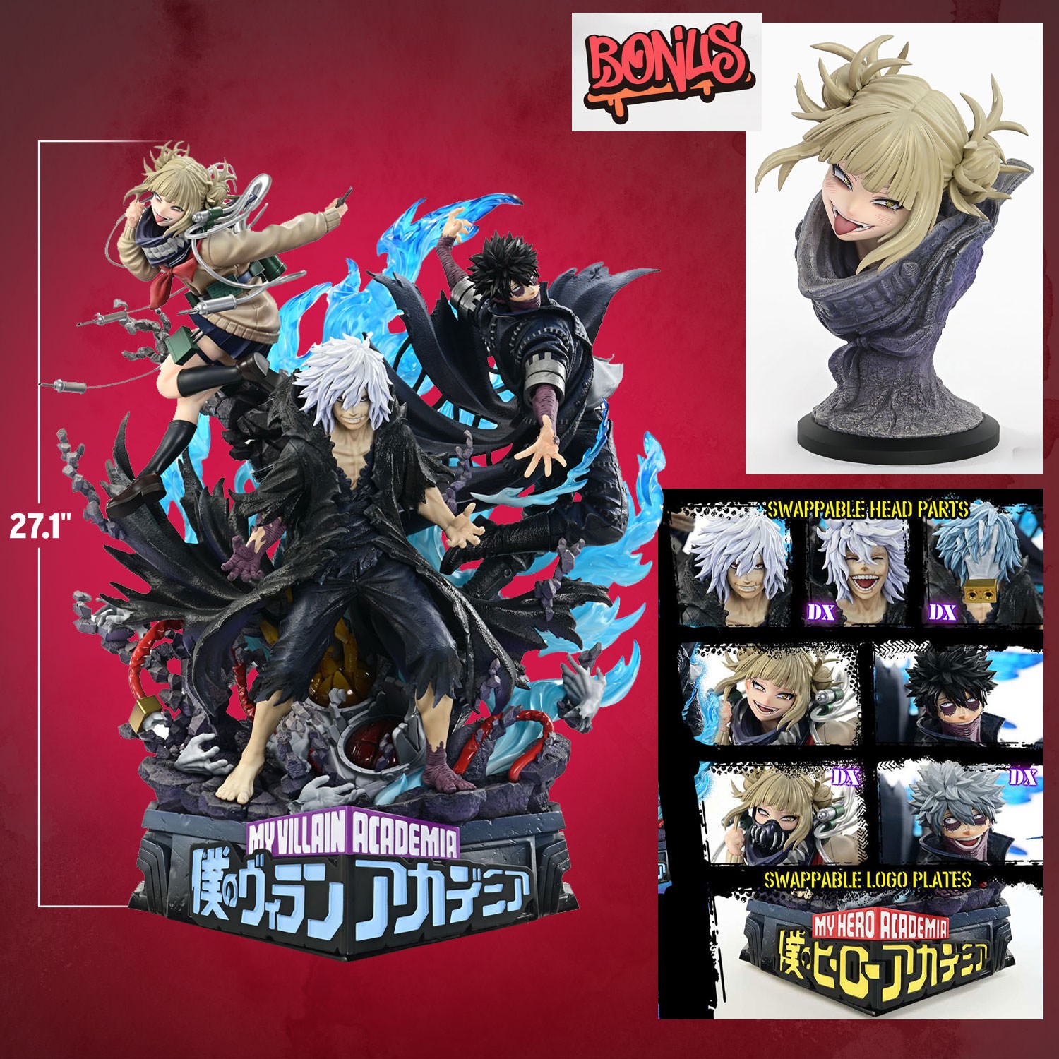 My Hero Academia Tomura Shigaraki, Dabi, and Himiko Toga (Deluxe Bonus Version) Quarter Scale Statue  (Prototype Shown) View 2
