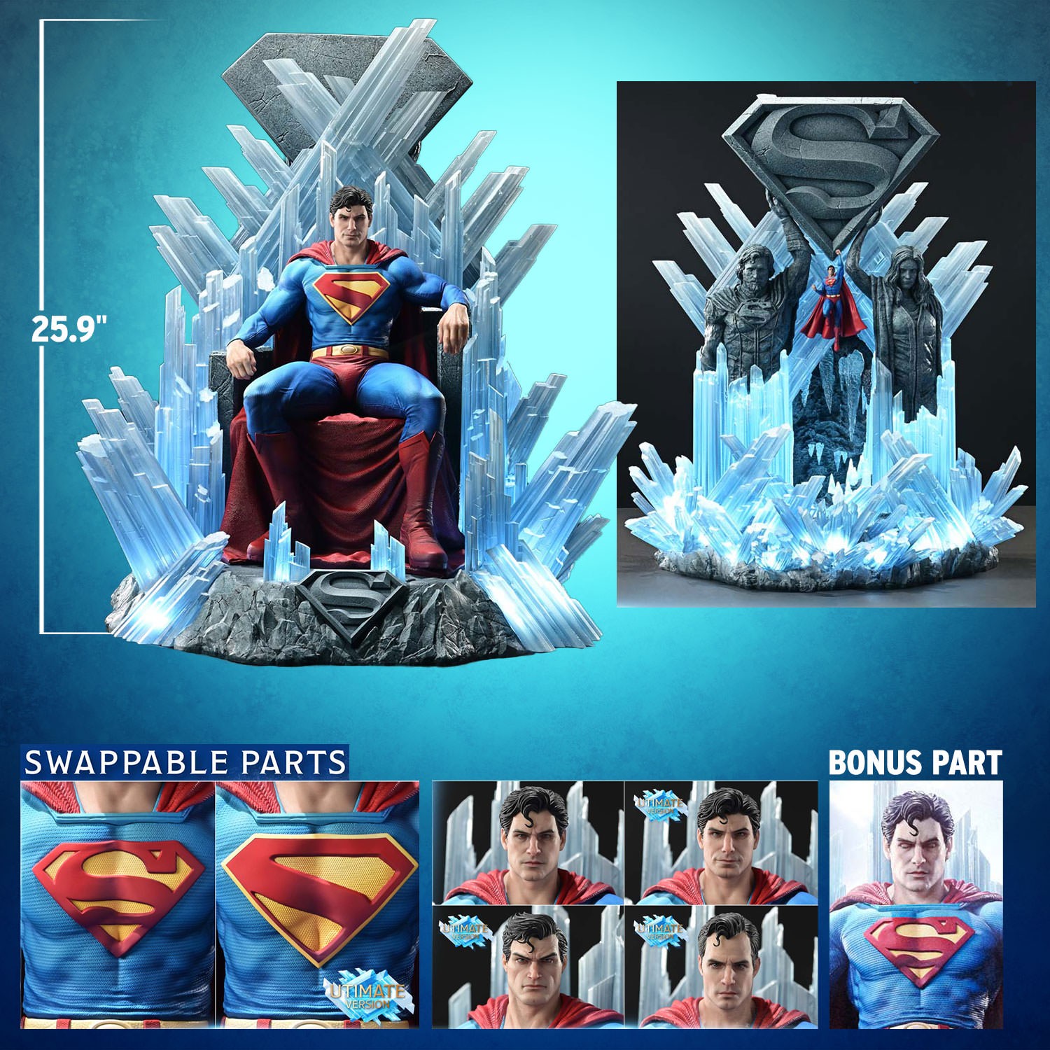 DC Comics Superman Fortress of Solitude on Throne (Ultimate Bonus Version) Quarter Scale Statue  (Prototype Shown) View 2