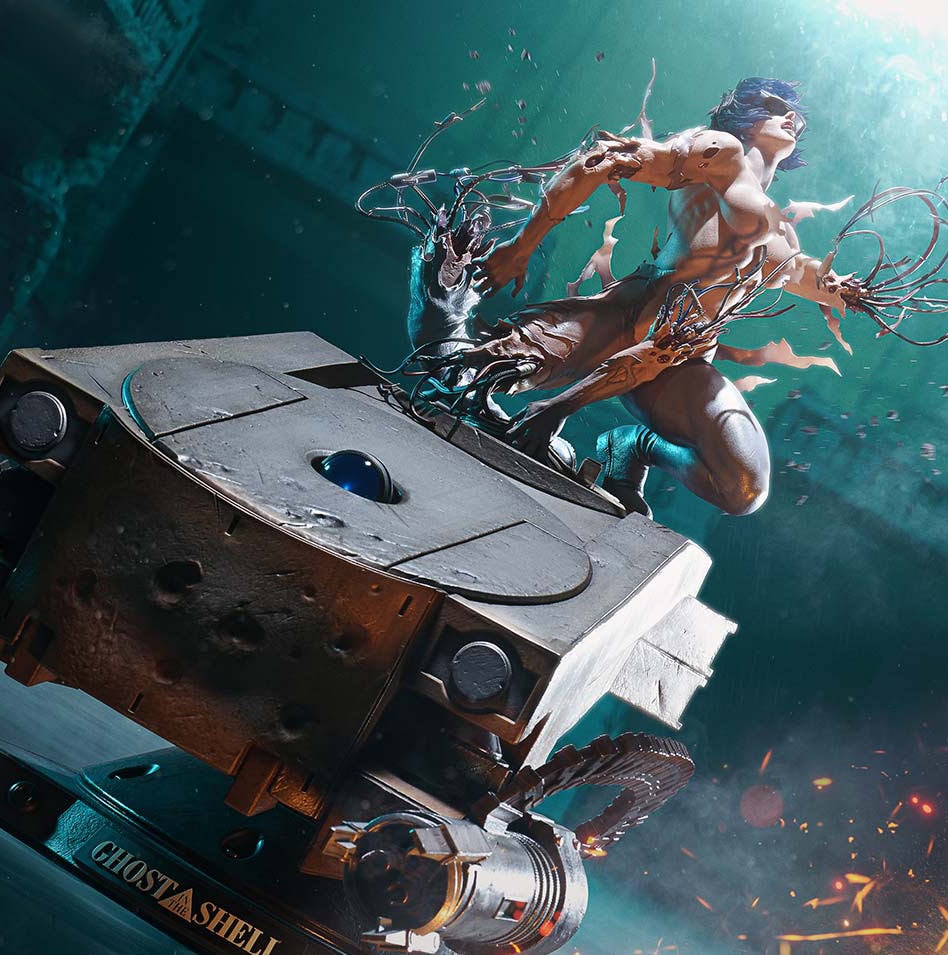 Ghost in the Shell Motoko Kusanagi VS Arachnida (Bonus Version) Statues  (Prototype Shown) View 3