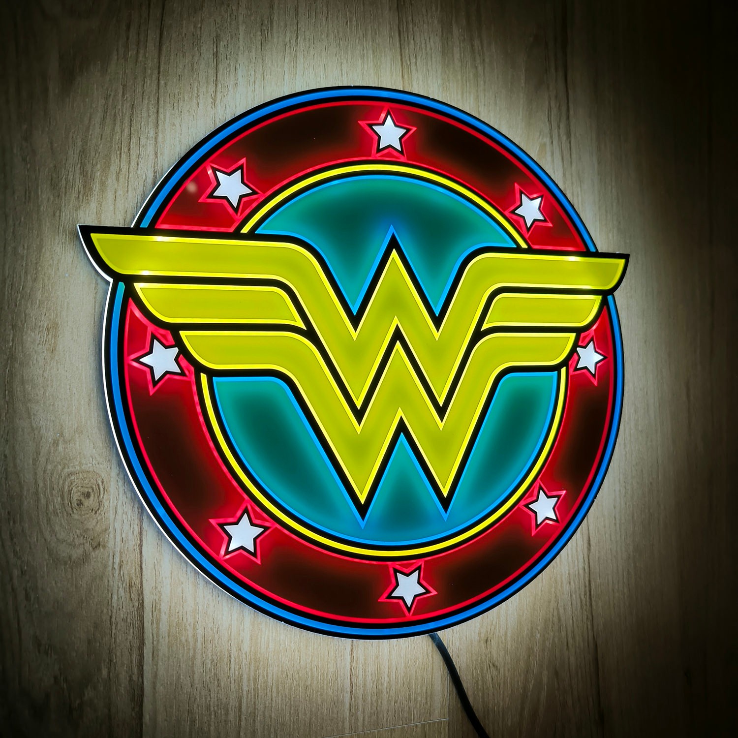 DC Comics Vintage Wonder Woman LED Logo Light (Circular) Wall Light  (Prototype Shown) View 5