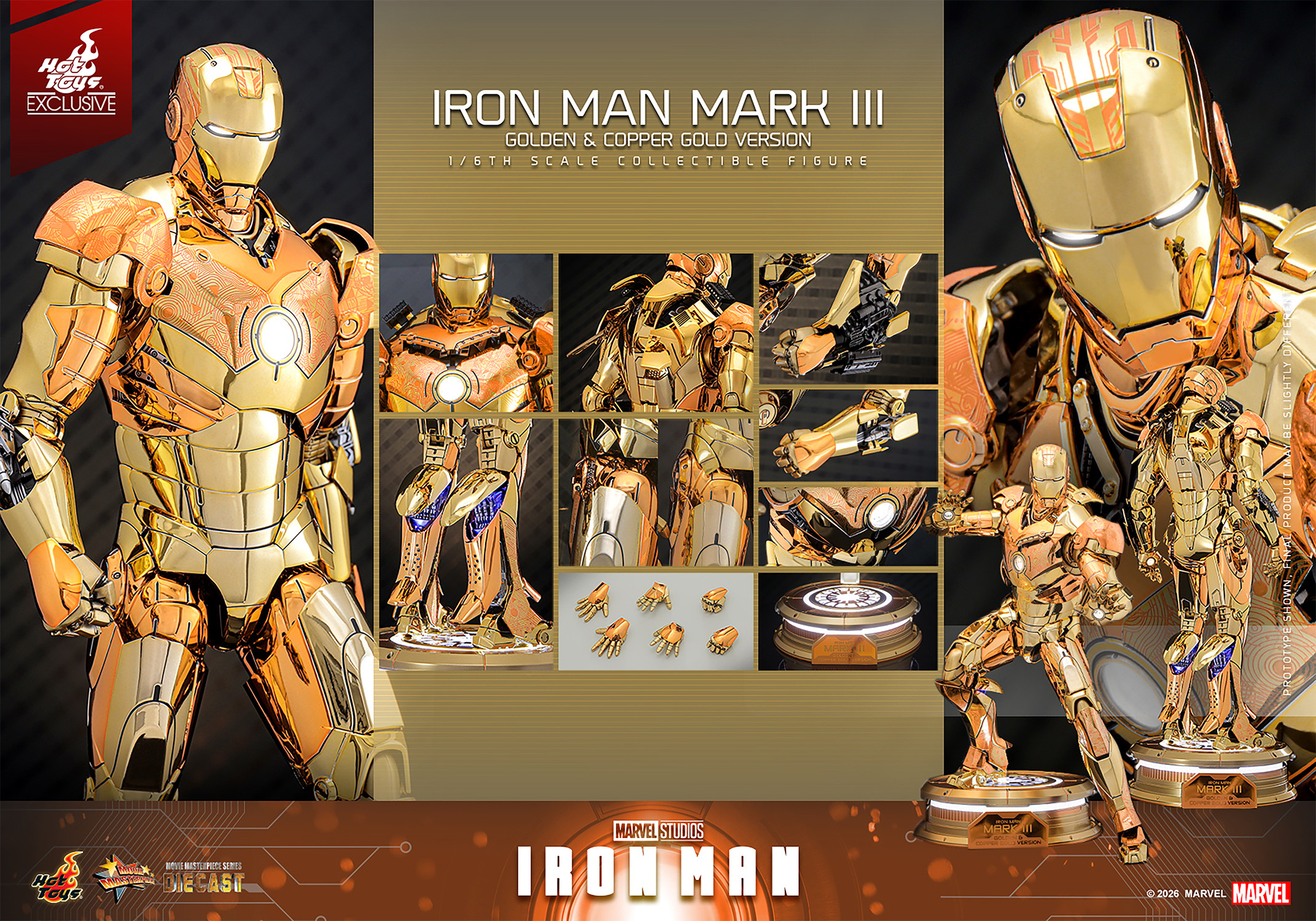 Marvel Iron Man Mark III (Golden & Copper Gold Version) Sixth Scale Figure  (Prototype Shown) View 12