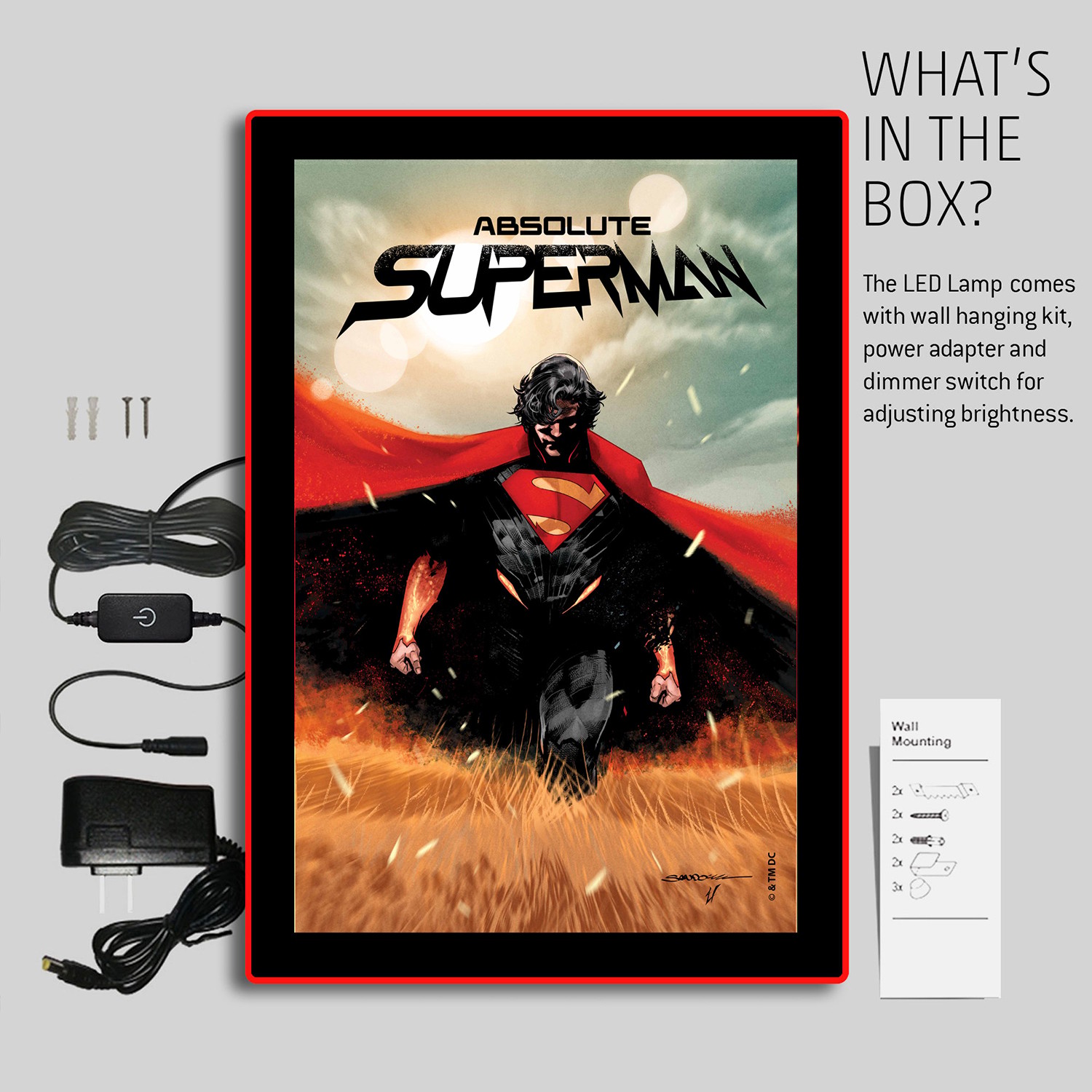 DC Comics Absolute Superman LED Poster (Large) Wall Light  (Prototype Shown) View 6
