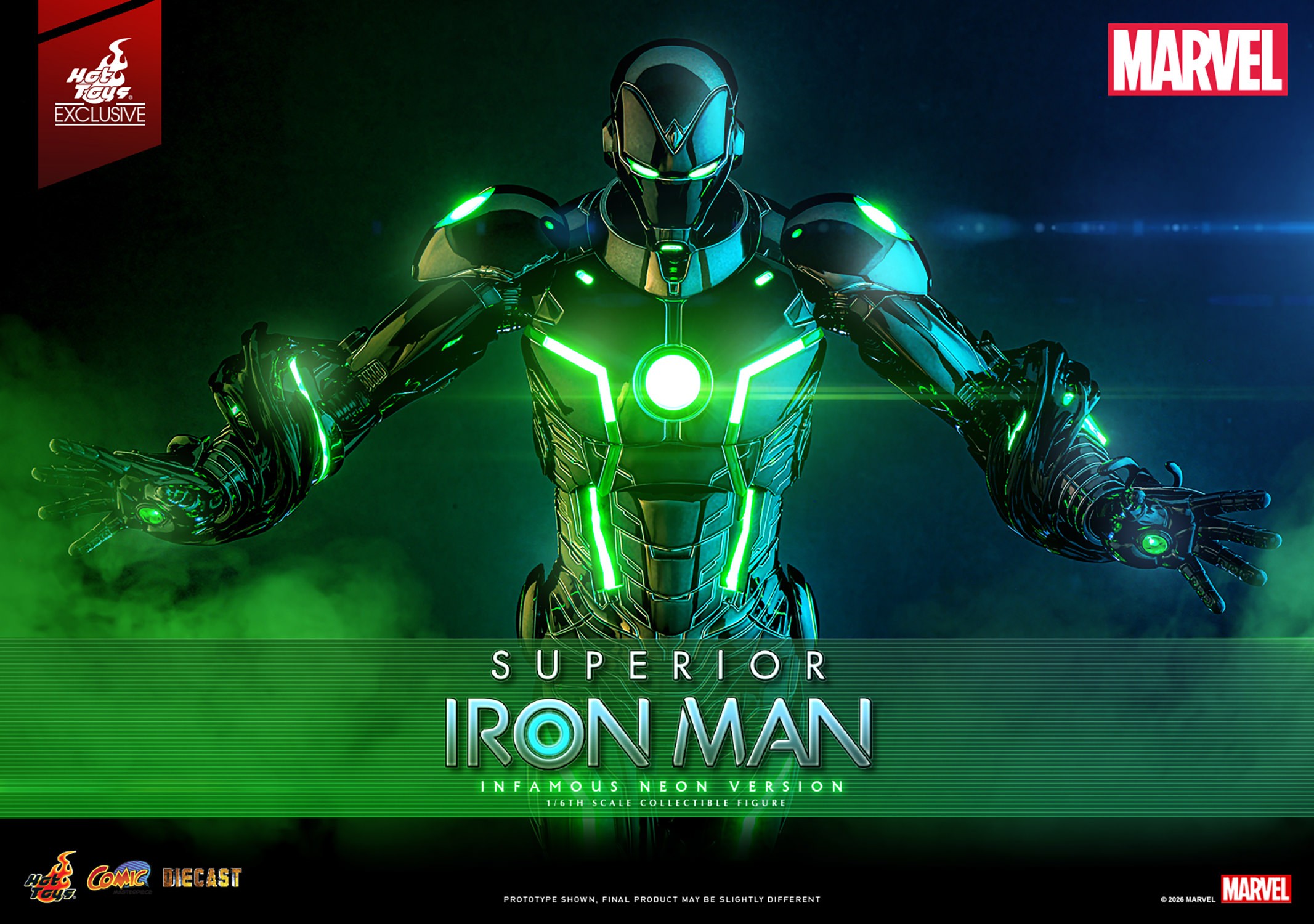 Marvel Superior Iron Man (Infamous Neon Version) Sixth Scale Figure  (Prototype Shown) View 1