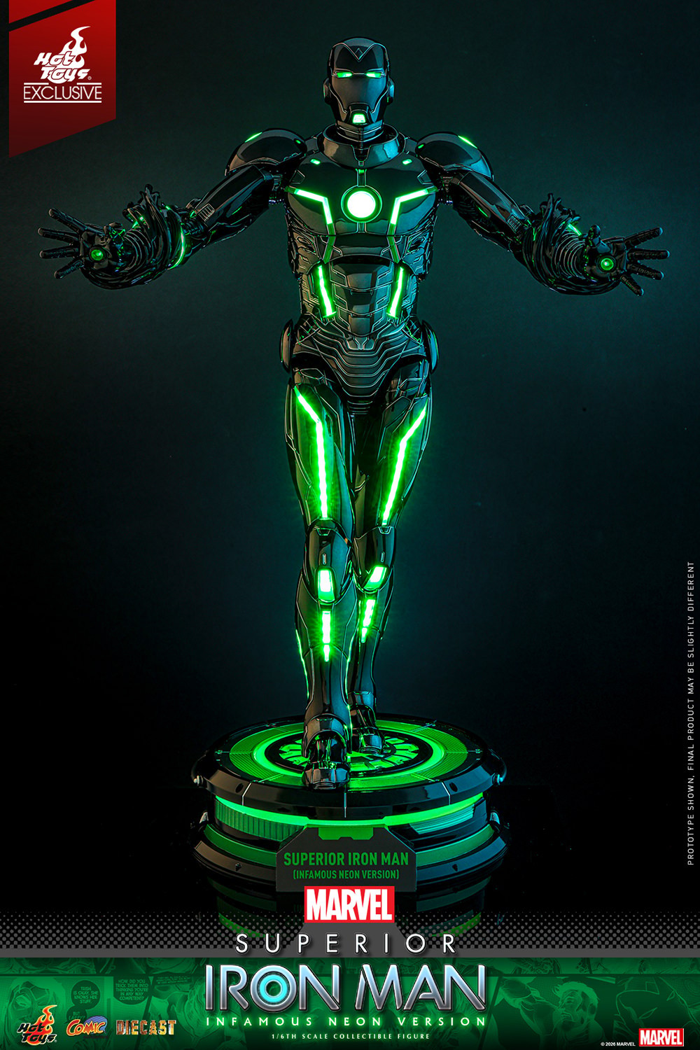 Marvel Superior Iron Man (Infamous Neon Version) Sixth Scale Figure  (Prototype Shown) View 3