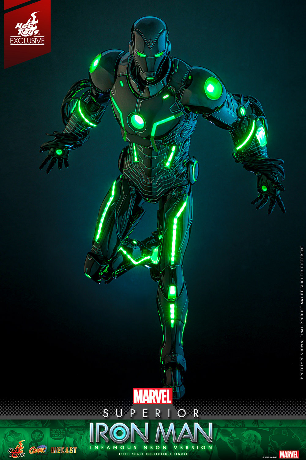 Marvel Superior Iron Man (Infamous Neon Version) Sixth Scale Figure  (Prototype Shown) View 5