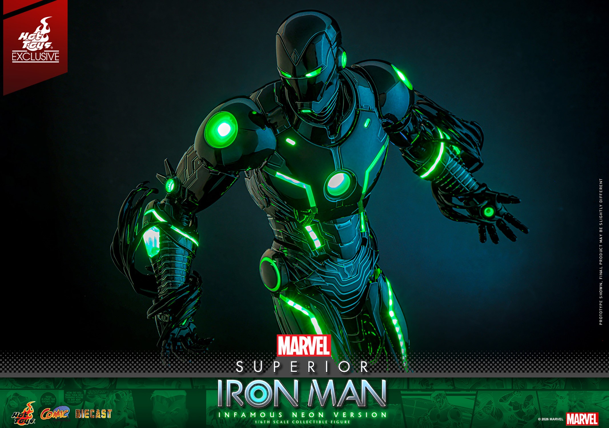 Marvel Superior Iron Man (Infamous Neon Version) Sixth Scale Figure  (Prototype Shown) View 9