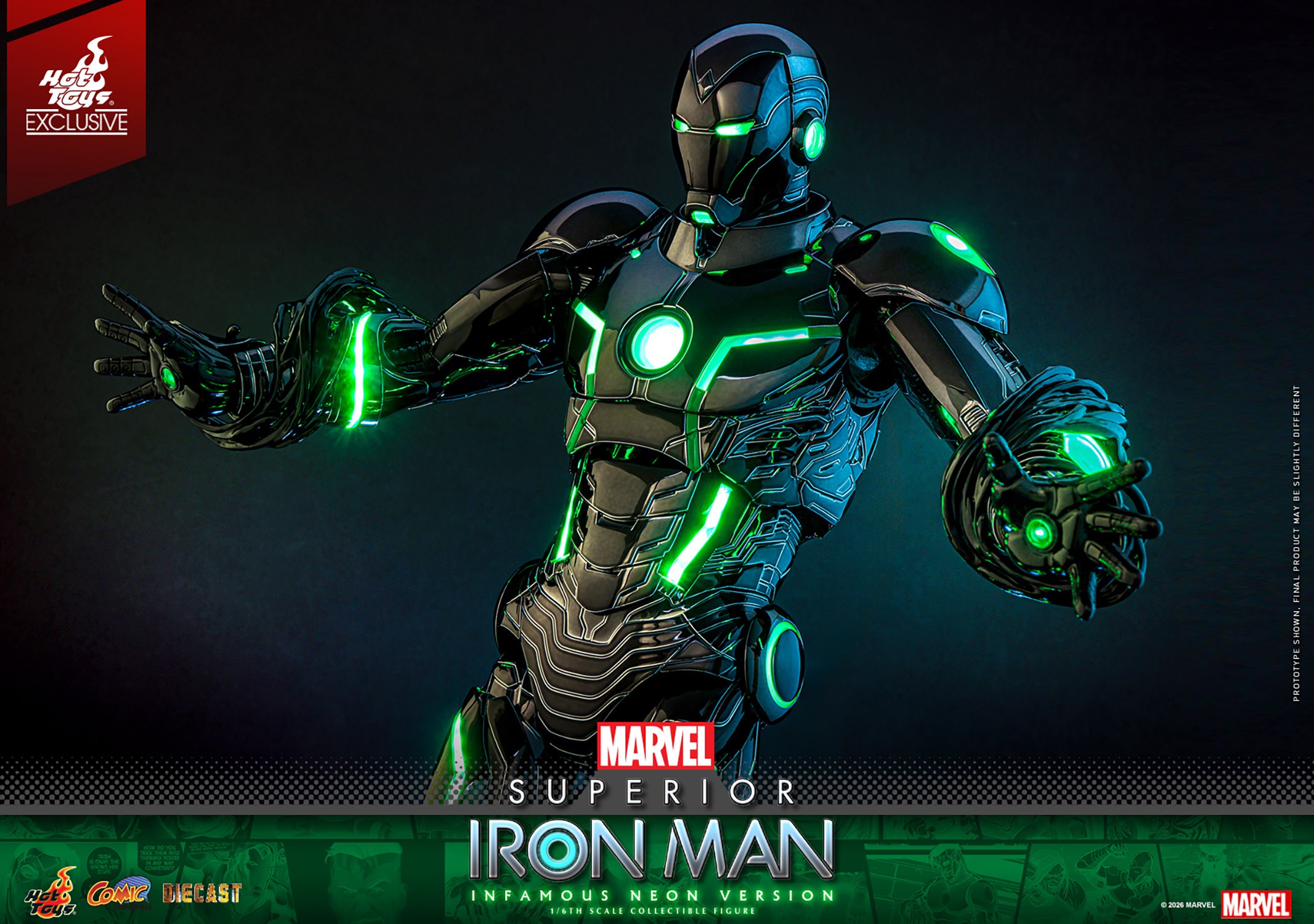 Marvel Superior Iron Man (Infamous Neon Version) Sixth Scale Figure  (Prototype Shown) View 10