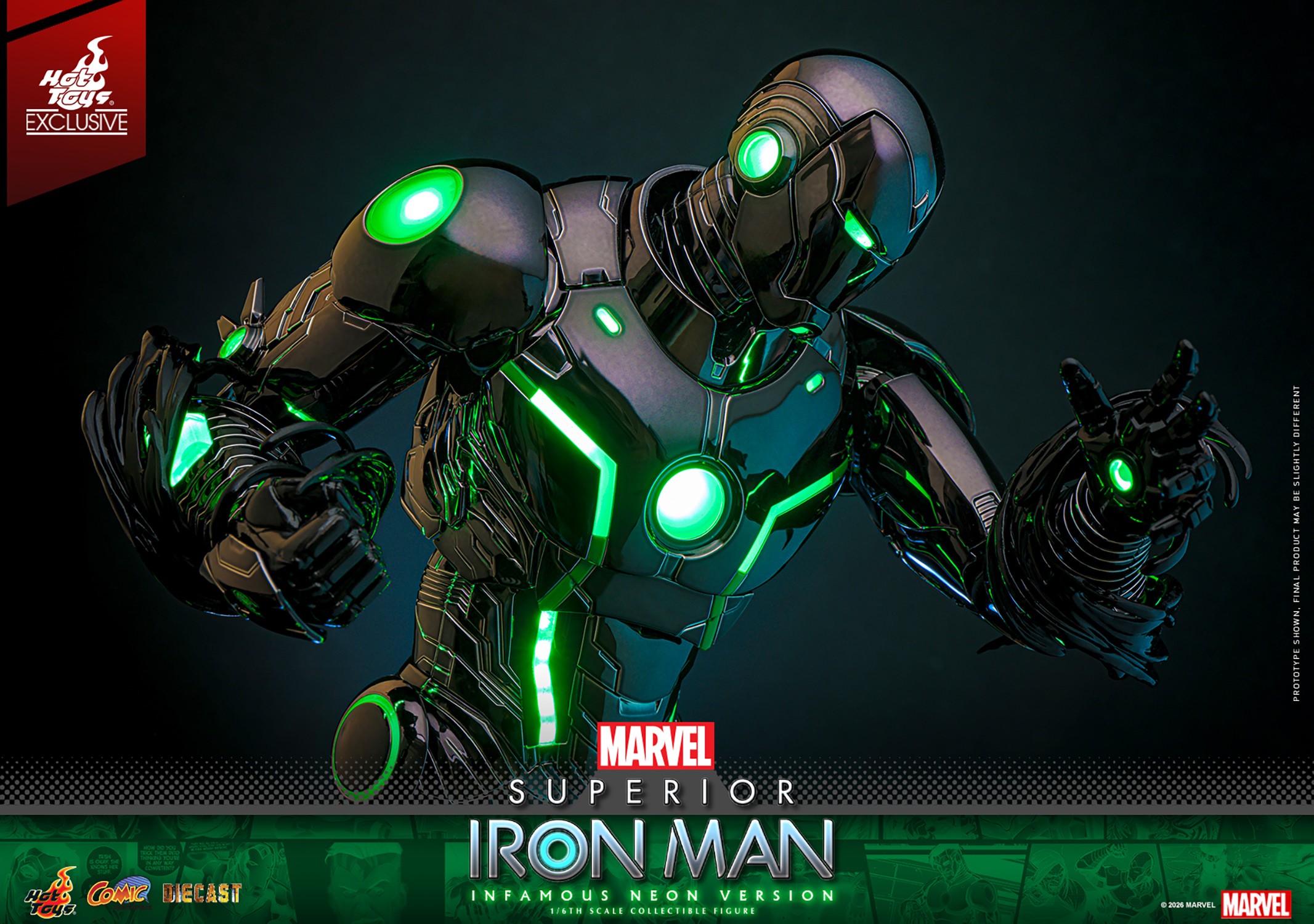 Marvel Superior Iron Man (Infamous Neon Version) Sixth Scale Figure  (Prototype Shown) View 12