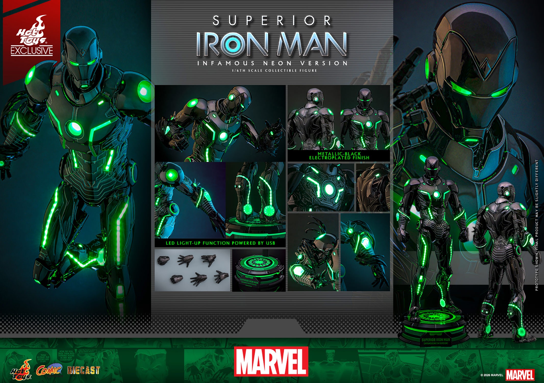 Marvel Superior Iron Man (Infamous Neon Version) Sixth Scale Figure  (Prototype Shown) View 20