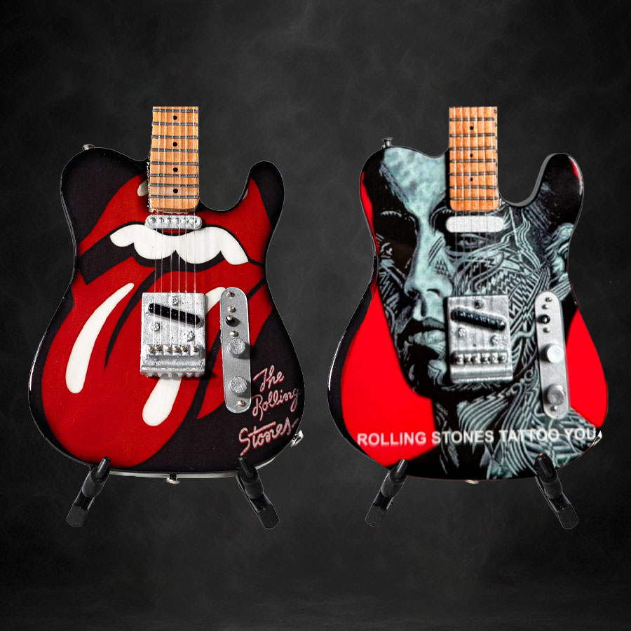 The Rolling Stones The Rolling Stones "Tongue & Lips" and "Tattoo You" Collectible Miniature Guitar Set Miniature  (Prototype Shown) View 1
