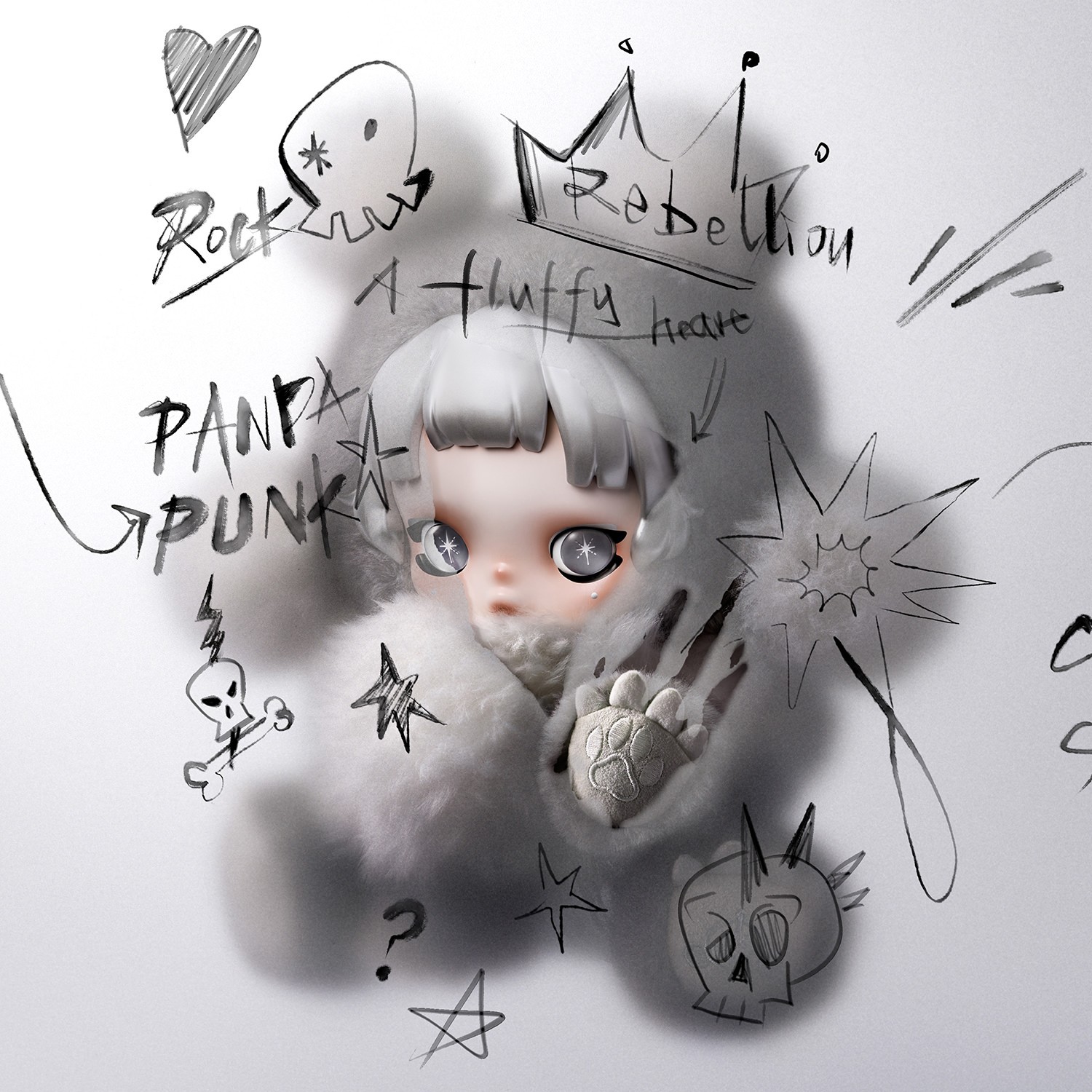 Skullpanda θ SKULLPANDA Punk Panda Plush Doll Collectible Doll  (Prototype Shown) View 4