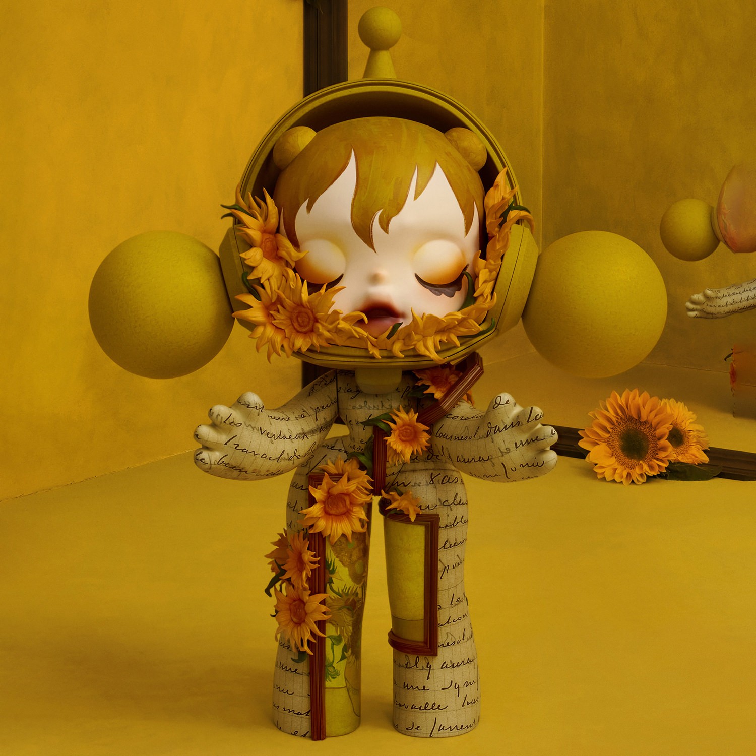 Skullpanda MEGA α SKULLPANDA 400% Van Gogh Museum Sunflowers Collectible Figure  (Prototype Shown) View 1