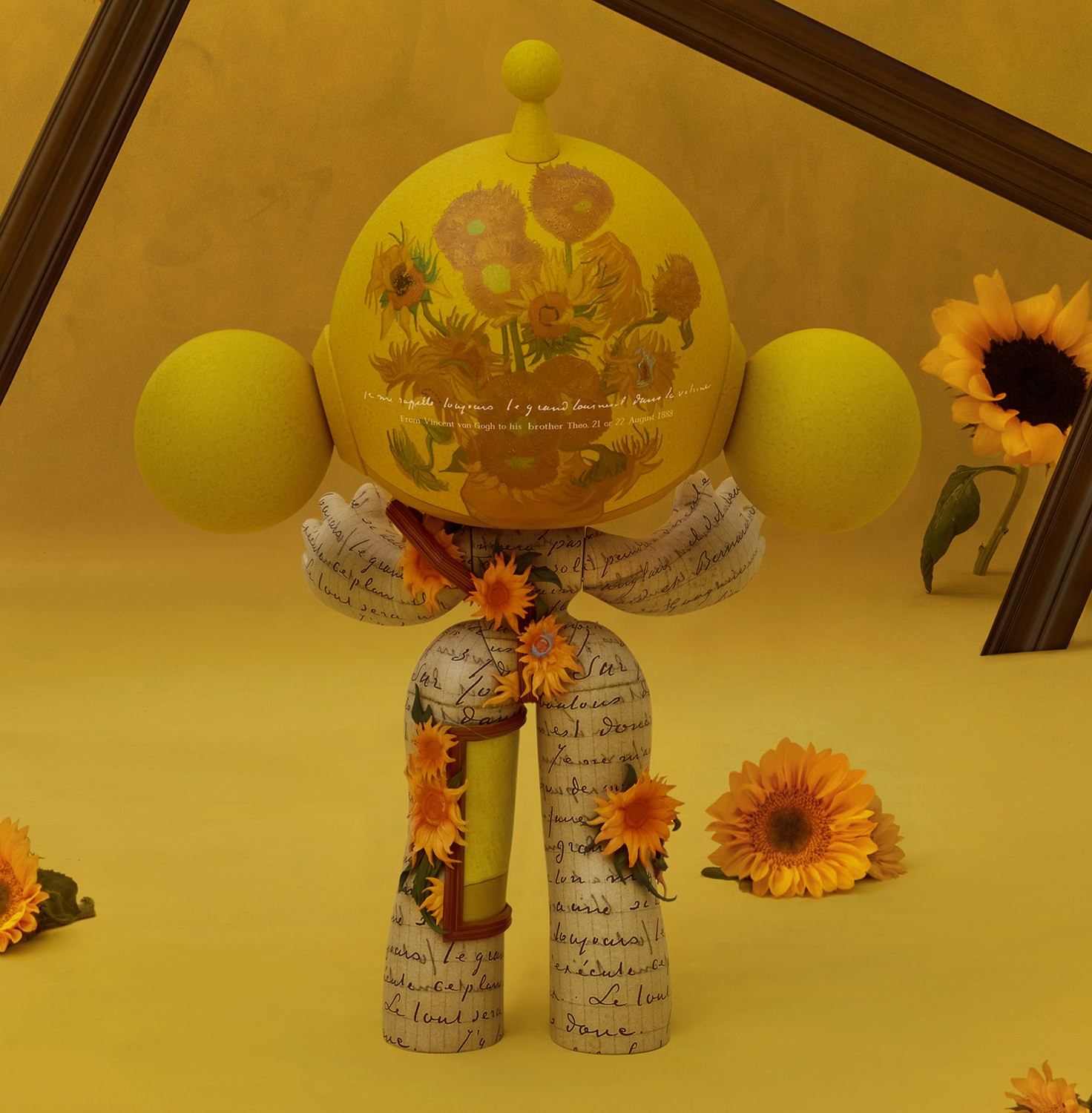 Skullpanda MEGA α SKULLPANDA 400% Van Gogh Museum Sunflowers Collectible Figure  (Prototype Shown) View 4