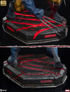 Two close-up portraits of the Wolverine: Berserker Rage Statue base highlighting intricate Wolverine slash marks and the dramatic red light-up feature. (Prototype Shown) View 9