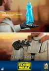 Rear shot of Obi-Wan Kenobi holding a hologram of Anakin Skywalker on a holocaster, with another portrait close-up of his hand holding binoculars. (Prototype Shown) View 13