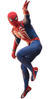 Left side view of Peter Parker (Advanced Suit 2.0), flying mid-air, gesturing to shoot webs with his left hand, knee bent, looking left. (Prototype Shown) View 18