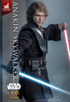 Side half-body shot of Anakin Skywalker™ (Artisan Edition) holding red lightsaber in left hand and blue lightsaber in right hand, with black glove on right hand. (Prototype Shown) View 6
