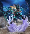 Full shot of Izuku Midoriya on a display base, wearing his mask, set against an industrial background. (Prototype Shown) View 1
