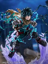 Full shot of Izuku Midoriya on display, mid-air with a purple aura, blackwhip surrounding him, and a menacing expression, ready for battle. (Prototype Shown) View 3