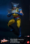 Full-body shot of Wolverine (Unmasked), leaning back on his right leg with claws crossed in front of his chest and head down. (Prototype Shown) View 5