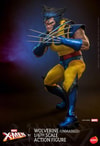 Full-body shot of Wolverine (Unmasked), leaning back on his right leg with claws crossed in front of his chest, head down, angled to the left. (Prototype Shown) View 8