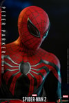 Close-up shot of Peter Parker (Superior Suit) highlighting his red and black suit with embossed black trims, web pattern, chest emblem, and mask. (Prototype Shown) View 6