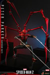 Action shot of Peter Parker (Superior Suit) in a wide squat, dynamically shooting web strings from both hands, with pincers poised for attack. (Prototype Shown) View 10
